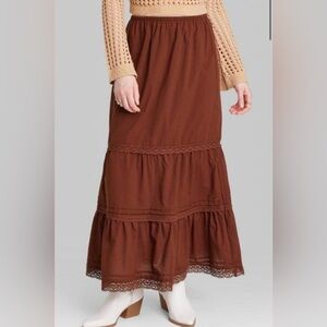 Wild Fable - Brown Tiered Lace-Trim Maxi Skirt